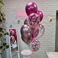 Набор ярко-розовых шаров хром и с конфетти
